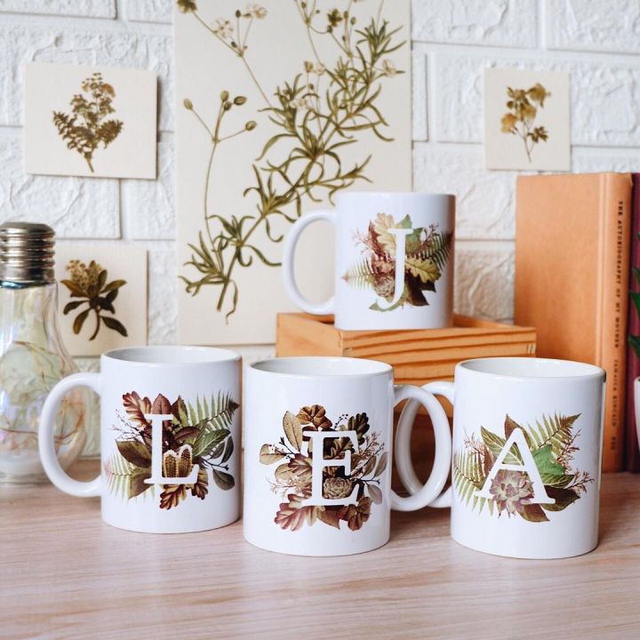 Botanical Monogram Coffee Mug with Name