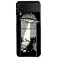 เคสโทรศัพท์มือถือ ลายแมว Ufo สําหรับ Samsung Galaxy Z Flip 3 4 Fold 5g BG0028