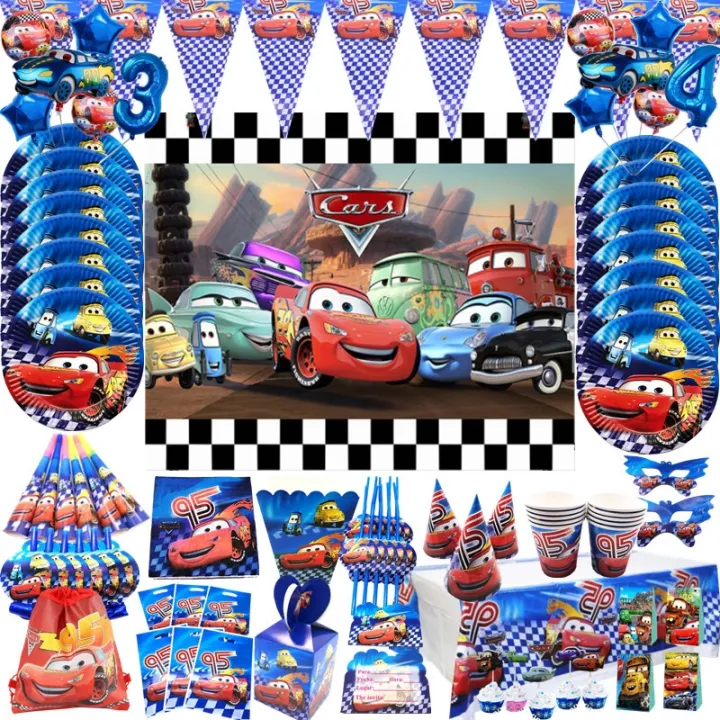 thumbnail image 2 of Lightning McQueen Race Car Party Supplies - 20 Plates, 20 Napkins, 1 Tablecloth For Cars Theme Birthday 2 of 14