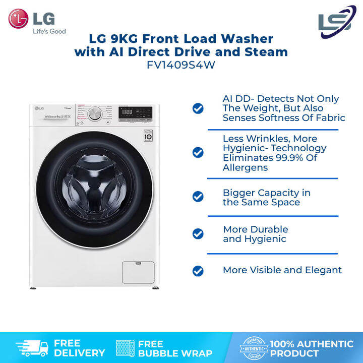 LG 9KG Front Load Washer with AI Direct Drive and Steam FV1409S4W