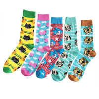 5 pairs Free shipping new men Cartoon animal cat dog Cloud Pig bear pattern Unisex Cotton funny cute sport Sock women Crew socks