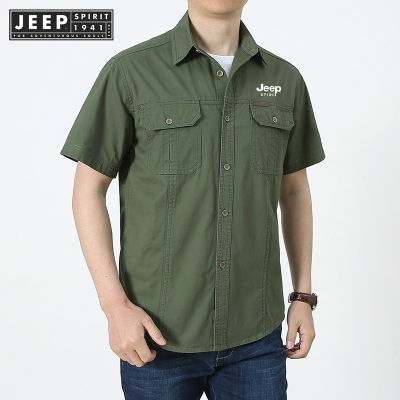 JEEP SPIRIT 1941 ESTD Summer Casual Shirt Men Oversized Short Sleeve Tooling Shirts Multiple Pockets Mens Clothing Blouse Overshirt vnb