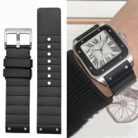 ♔ Watch Strap for Cartier Santos Sandoz Santos 100 Silicone Watch Strap Rubber Men and Women Black 23mm