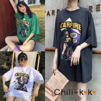 Chili_k❤️k❤️ 0012 เสื้อยืดแขนสั้น oversize เสื้อผ้าเกาหลีผู้หญิง เสื้อแฟชั่นสาวอวบ เสื้อโอเวอร์ไซส์ เสื้อทรงใหญ่ เสื้อยืดสตรีทสกรีนลาย