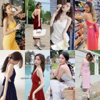 P13879 เดรสสายเดี่ยวผูกโบว์หลัง One-shoulder dress with bow in the back