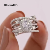 BloomHD แหวนสตรีดีไซน์ใหม่แหวนเพชรสวิสสีเงินคุณภาพสูงเครื่องประดับแฟชั่นสำหรับงานปาร์ตี้ขนาด6-10