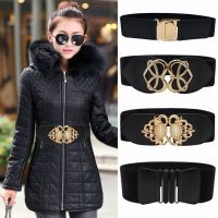 ❀♕☬ New Black Waistband Lady Gold Big Opal Buckle Wide Cummerbunds Wedding Dress Elastic Stretch Waist Belt Coat Cummerbunds Women