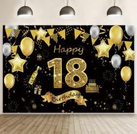 Black Gold 18th Birthday Backdrop For Boys Girls Adult Theme Happy Birthday Decorative Party Background Supplies