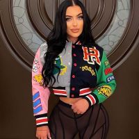 Fashion Racing Bomber Jackets Autumn Varsity Baseball Letterman Coat Winter Clothes Women Cropped Cyber Y2K Streetwear Wholesale