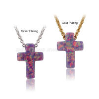 fashion ss chain opal cross pendants necklace