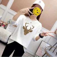 womens plus velvet thick sweater womens autumn and winter new Korean casual printing round neck shirt tide ฟรีไซส์-clothes-8819