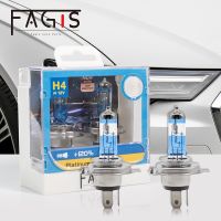 Fagis ไฟไฟหน้ารถสีฟ้า H4 P43t 12V 60/55W หลอดไฟฮาโลเจนอัตโนมัติรถสว่างมากสีขาวสุดคูล