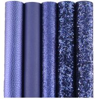 Plain Solid Dark Blue Chunky Fine Glitter Fabric Lichee Smooth Faux PU Leather For Bow Earring Handbags Material HD018 Towels