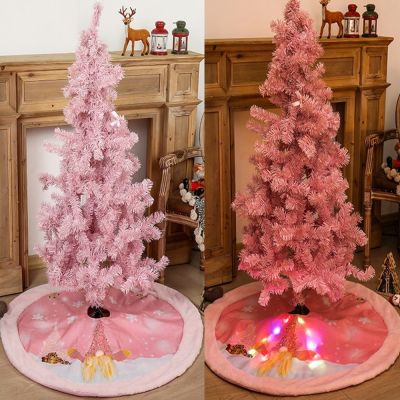 1PCS Rudolph Luminous Christmas Tree Skirt Pink Non-woven Fabric LED Lights Home Holiday Atmosphere Decoration 108cm