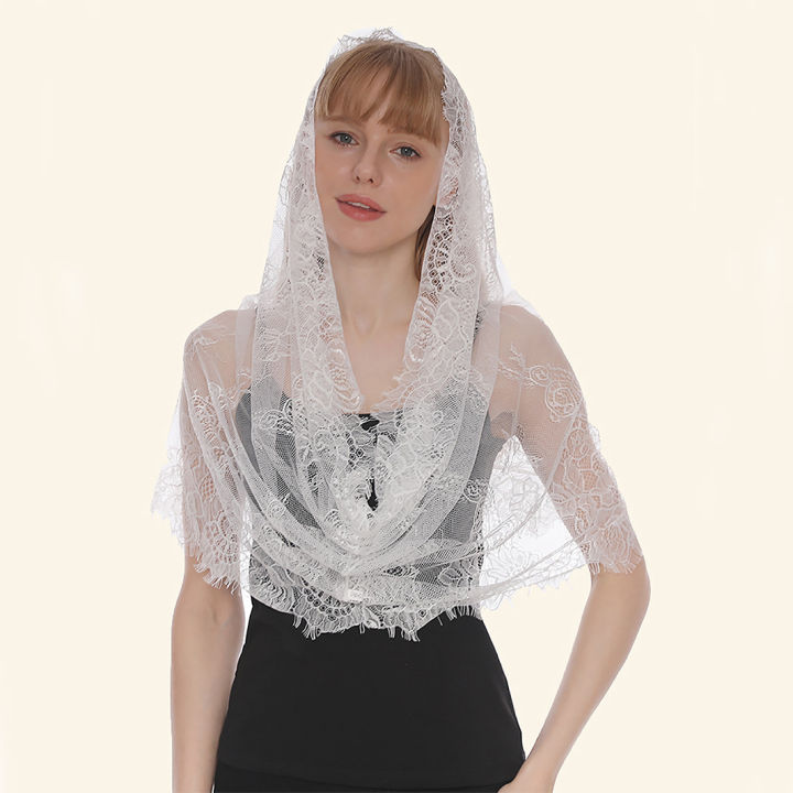 Lace Infinity Scarf for Church Shawl with Spanish Fringe Christian Veil ...