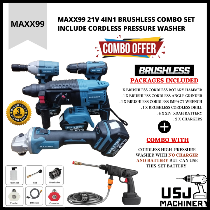 MAXX99 21V 4IN1 Brushless Set Cordless Hammer Drill Grinder