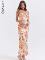 【CW】❐■☊  Floral Print Suspender Dresses Fashion Neck Sleeveless Backless Frock Female Vestidos