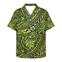 Cumagical Polynesian Flower Leaf Print เสื้อยืดธรรมดา Beach Casual Button nded T-Shirt เสื้อยืดสั่งทำ