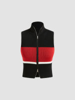 Cider High Neck Solid Patched Knitted Vest