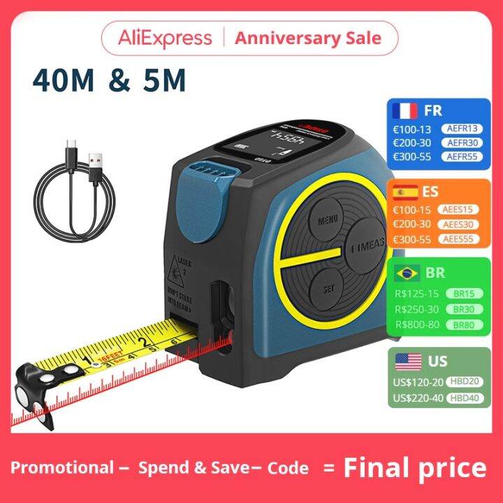Mileseey & Dtape DT10 2 In 1 Laser Distance Meter 40M Portable Digital Rangefinder 5M Scalable
