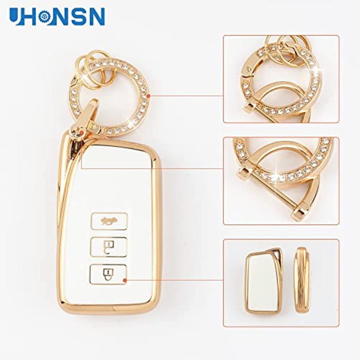 for-lexus-smart-key-fob-cover-keyless-entry-remote-protector-case-compatible-with-rx-is-es-gs-ls-nx-rs-gx-lx-rc-lc-smart-key-white-gold-cute-car-accessories-girly