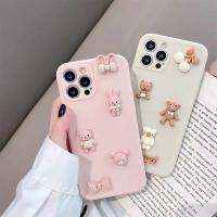 เคสโทรศัพท์มือถือแบบน้ำรูปหมีน่ารักเคสซิลิโคน iPhone 14,12,11 Pro Max XS XR X 8 7 Plus เลนส์กล้องถ่ายรูปป้องกันแบบรวมทุกอย่าง