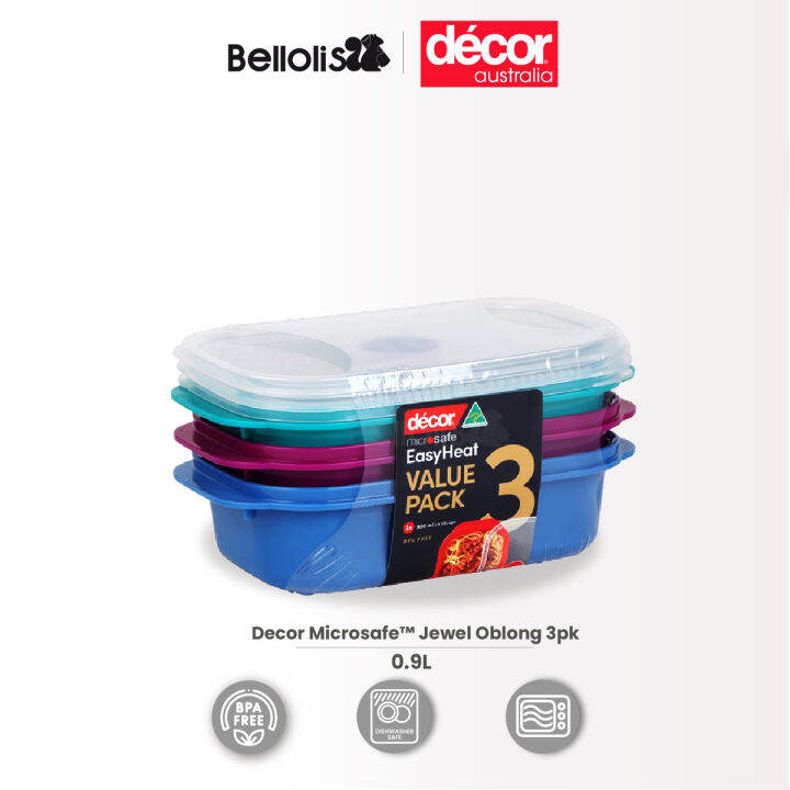 [Authentic]Decor 900ml x 3 pack Microsafe Jewel Oblong microwave safe