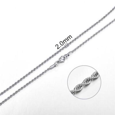 JDY6H Jiayiqi 2mm-7mm Rope Chain Necklace Stainless Steel Never Fade Waterproof Choker Men Women Jewelry Silver Color Chains Gift