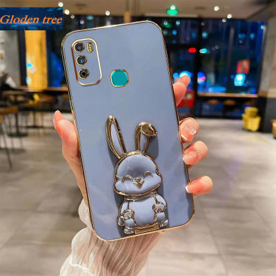 Andyh New Design For Infinix Hot9 Play X680 X680B X680C Case Luxury 3D Stereo Stand Bracket Smile Rabbit Electroplating Smooth Phone Case Fashion Cute Soft Case