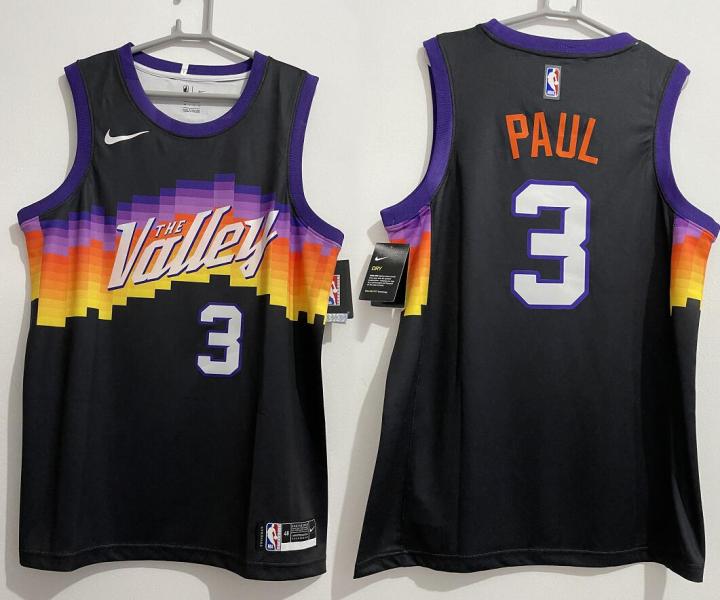 2022 New Original Original NBA Heat Pressed Men's Phoenix Suns The Valley 3 Chris  Paul 2021 Valley City Black Jersey