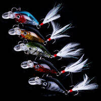 5ชิ้น3.6ซม. 3.5G เหยื่อตกปลา Crank เหยื่อ Mini Crankbait พร้อม3D Eyes Feather