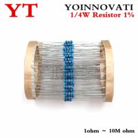 100pcs 1/4W 1R~22M 1% Metal film resistor 100R 220R 1K 1.5K 2.2K  4.7K 10K 22K 47K 100K 100 220 1K5 2K2  4K7 ohm resistance