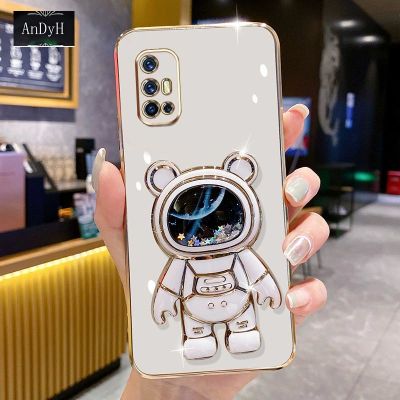 AnDyH Phone Case Vivo V17/V19 Neo/V19 6DStraight Edge Plating+Quicksand Astronauts who take you to explore space Bracket Soft Luxury High Quality New Protection Design
