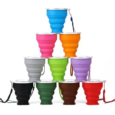 hotx【DT】 New Color Outdoor Silicone Retractable Folding Cup with Cover Handcup Camp Hiking