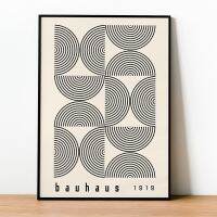 Bauhaus บทคัดย่อ Line Art ภาพวาดผ้าใบร่วมสมัยพิมพ์ Vintage โปสเตอร์นิทรรศการสีดำ Beige Wall Art ภาพตกแต่งบ้าน1107