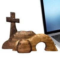 Easter Resurrection Scene Set Jesus Nativity Scene Wooden Cross Empty Tomb Statue Decor Ornaments For Home Office Desktop