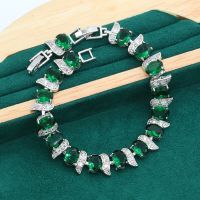 Green Emerald 925 Silver Bridal Jewelry Set for Women Bracelet Earrings Necklace Pendant Birthday Gift