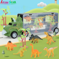 LS【ready Stock】Dinosaur Transport Toy Pull Back Vehicles Dino Container Storage Car Animal Model Set For Kids Gift1【cod】