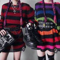 HOT★Lairauiy ผู้หญิง Y2K E-สาว Gothic หลุมลายถัก Pullovers ยาวแขนยาวเสื้อกันหนาวเสื้อกันหนาว Punk สไตล์ Kawaii Harajuku