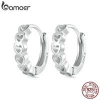 Bamoer 925 Sterling Silver Hollow Heart Ear Buckles Classic Round Hoop Earrings For Women Girls Original Design Fine Jewelry