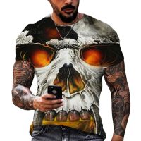 2023Horror Skull 3D Print Mens T-Shirt Summer Fashion Skeleton Punk Style Vintage Oversized Breathable Loose Tops Tees Clothing