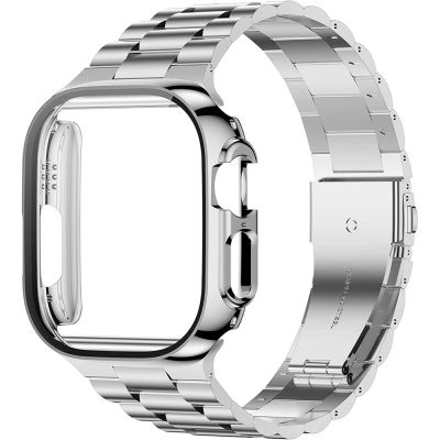 Stainless Steel Strap For Apple Watch 7 8 Band 45mm 41mm Link Bracelet + Case IWatch Ultra 49mm 6 SE 5 4 44mm 40mm Accessories Straps