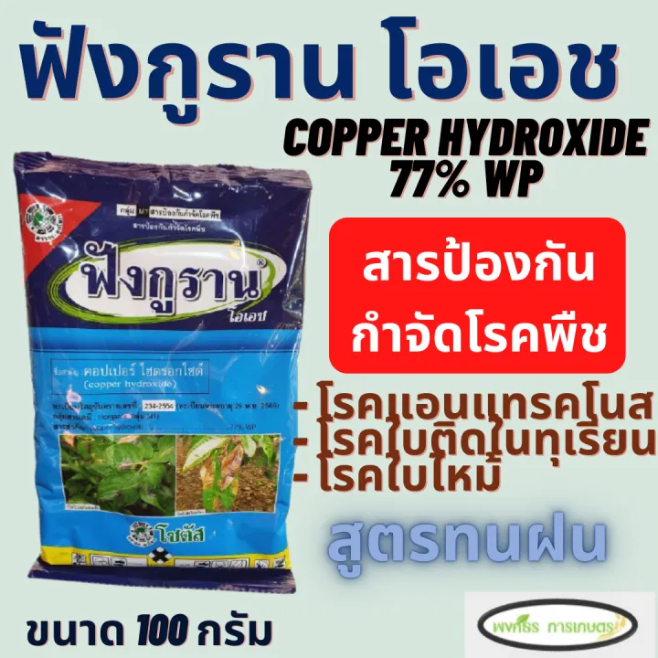 ฟังกูราน โอเอช (ขนาด 100 กรัม) (copper hydroxide 77 WP) ป้องกันโรคพืชจากเชื้อราและแบคทีเรีย