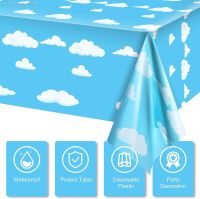 ﹉❒ Blue Sky White Clouds Party Supplies Tablecloth For Kids Disposable Table Cover Favor Cartoon Story Birthday Festival Decoration