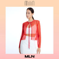 [MILIN] Open front bow tie textured polyester jacket เสื้อคลุมตาข่ายคอกลมผูกโบว์ เสื้อแจ็คเก็ต Rare Jacket