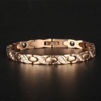 Health Care Power Therapy Magnetic Stone Bracelets For Women Rose Gold Color 316L Stainless Steel &amp; Shiny CZ Jewelry Accessories