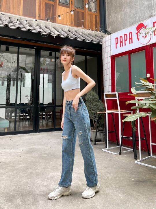 พร้อมส่ง-oops-jeans-กางเกงยีนส์-ผญ-กางเกงขายาว-ผญ-กางเกงวินเทจ-ผ้ายีนส์แท้-แต่งขาดเก๋ๆ-สีสนิม-สียีนส์-ยาว-41-42-นิ้ว-จัดส่งเร็ว-1-2-วัน-คุณภาพเกินราคา