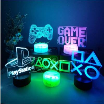 HZ 3D Night Lights Lamp PlayStation Gaming Icon Logo Figure Bedroom Decor Lighting Remote LED Lamp Kids Gift ZH
