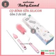 Bộ cọ rửa bình sữa silicon cao cấp 3 chi tiết cho bé tay cầm xoay 360 độ