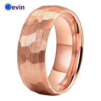 Rose Gold Hammer Ring Tungsten Carbide Wedding Band For Men Women Multi-Faceted Hammered Brushed Finish 6MM 8MM Comfort Fit